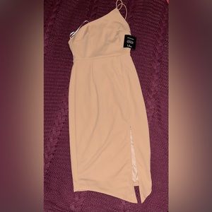 Lulus mid length one shoulder tan dress